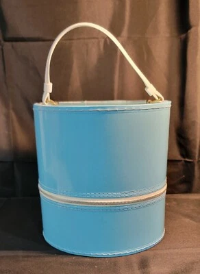 Estuche Peluca Sombrero Mid-Century De Colección Robin Huevo Azul Blanco Mango Cremallera Interior Dorado Foto 1 de 4