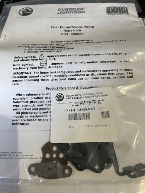 Johnson Evinrude Genuine Fuel Pump Repair Kit 0393088 - Image 1 of 1