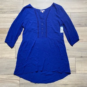 BONGO Girls Juniors Boho 3/4 Sleeve Drop Waist Dress Size Large Navy Blue - Picture 1 of 12