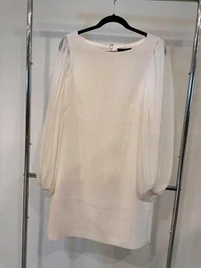 Elegant White Dress with Pleated Sleeves by WHBM - Picture 1 of 3