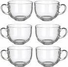 Set of 6 Large 16oz Glass Wide Mouth Coffee Mug Tea Cup With Handle -...