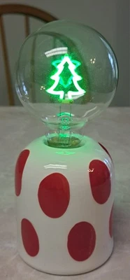 Stoneware Lamp W/LED Tree Shaped Filament Lightbulb and Resin Base, Red & White  - Image 1 of 4