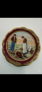 Limoges Miniatur handbemalter Teller rot Bauern, Frankreich Vintage - Bild 1 von 2