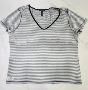 LRL Lauren Jeans Co. Top extra grande manga corta negro blanco rayas algodón - Imagen 1 de 11