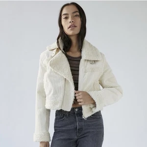 BDG Urban Outfitters Salem Cord Sherpa gefüttert Baumwolle Creme Jacke Damen M - Bild 1 von 14