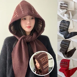 Sombrero de invierno unisex de lana poliéster pasamontañas con bufanda de cuello integrada - Imagen 1 de 30