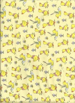 New Playful Ducks at the Pond w/Bees on Yellow Flannel Fabric bythe Quarter-Yard - Image 1 of 2