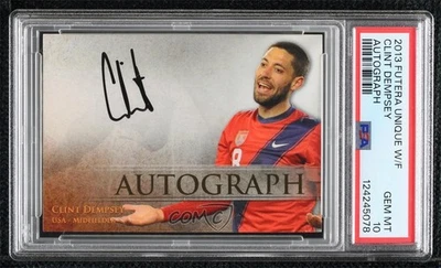 2013 Futera World Football Unique Auto /55 Clint Dempsey PSA 10 GEM MT Auto - Image 1 of 2
