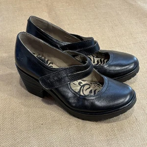 Fly London Mary Jane Zapatos Mujer 5.5 EU 36 Cuero Negro Grueso Tacón Correa - Imagen 1 de 13