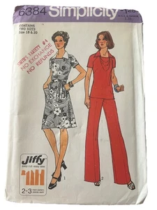 6484 Simplicity Sew Pattern Wide Peg Pants Dress Pockets Size 18-20 Vintage 1974 - Picture 1 of 2