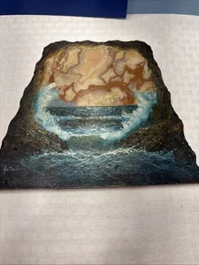 OBRAS DE ARTE DE ANTONIO PINTADAS A MANO PINTURA AL ÓLEO DEL MAR EN UN PLATO DE ÓNIX - Imagen 1 de 5