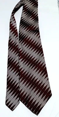 Gravata larga vintage anos 60 anos 70 por Wembley poliéster mod listrada prata e borgonha - Imagem 1 de 4