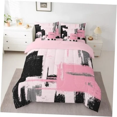  Juego de Cama Abstracto Incluye Edredón, Juego de Sábanas, Completo Rosa Gris Negro Foto 1 de 4