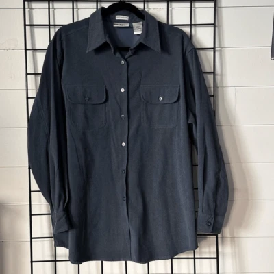 Vintage Bill Blass Jeans LS Button Up Shirt Womens L Blue Faux Suede Fish - Image 1 of 4