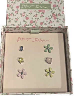 New Betsey Johnson Flower Studs Heart Star Pear Shape Earring Set summer pastel - Image 1 of 4