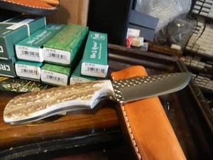 ANZA DK-HORSESHOE FILE FULL ELK HANDLE KNIFE 7.75"- 8 O.A HAND-MADE VERTICAL SHE - Picture 1 of 24