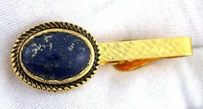 2 1/10 INCH  18x13 18 x 13 OVAL LAPIS LAZULI GEMSTONE TIE CLIP TIE BAR EPTT7 - Image 1 of 2