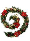 Pre-Lit Decorated Garland Illuminated with 40 Warm White LEDs Red Gold 9ft