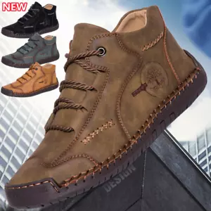 MEN'S GENUINE LEATHER BOOTS CASUAL SHOES SPORTS ATHLETIC WALKING SOFT SNEAKERS - Picture 1 of 21