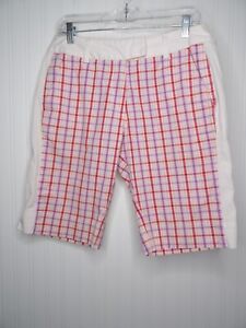 Adidas Golf Shorts Womens Size 8 Pink White Plaid Bermuda Cotton Spandex