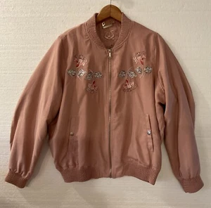 ODYN Bomber Jacket Women 2X Plus Floral Colorful Embroidered Full Zip Lined Logo - Picture 1 of 11