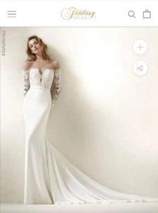 Pronovias Dracma Wedding Dress Off White Size 8 Long Sleeve Lace Detail Simple - Picture 1 of 11