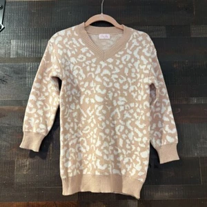 Pink Lily Girls Tunic Sweater Beige Animal Print Leopard Long Sleeve Pullover L - Picture 1 of 5