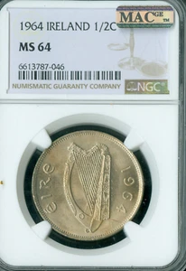 1964 IRELAND  HALF CROWN NGC MS64 PQ MAC SPOTLESS * - Picture 1 of 2