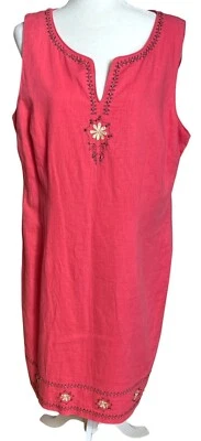 Sag Harbor Linen Blend Dress Coral Pink Sleeveless Lined Shift Womens Size 18 - Image 1 of 4