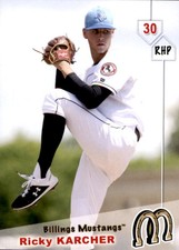 2019 Billings Mustangs Grandstand 16 Ricky Karcher Saline Michigan Baseball Card