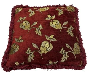 Vintage Bess Chenille Pillow Decorative Fringe Embroidered Red/Gold - Picture 1 of 9