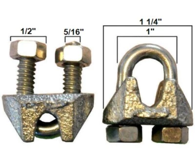 PINNON HATCH FARMS LLC / JONES-SPORTS 50 Pack 1/4" Galvanized Steel Cable Clamps U-Bolts Wire Clips
