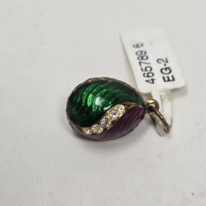 Sterling Silver Vermeil Multi-Color Enamel Fabrege Egg Pendant Purple Green - Picture 1 of 10