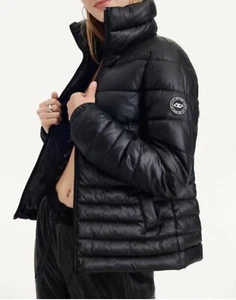 DKNY Sport Designer Women's Packable Puffer Jacket Ladies Quilted Coat Black L - Picture 1 of 12