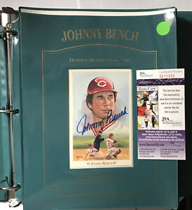 Johnny Bench Signed  Celebration Perez Steele Hall of Fame Postcard #5  JSA COA