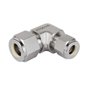 FITOK 316 Stainless Steel Tube Fitting 1/4" x 1/8" Tube OD Reducing Union Elbow - Picture 1 of 3