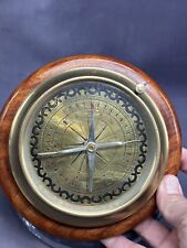 Brass Nautical Compass Marked in Degrees With Wood Base