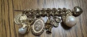 Kirk’s Folly Charm Pin Broach  Hearts Crystals Locket Coin Bells Key faux Pearls - Picture 1 of 4