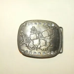 "Hebilla de cinturón de metal vintage 14 diamantes de imitación a lo largo de la parte superior e inferior 3"" x 2,5" - Imagen 1 de 4