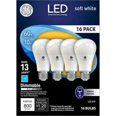 GE Soft White LED 60W Equivalent General Purpose A19 Light Bulbs (16 pk.) - Image 1 of 3