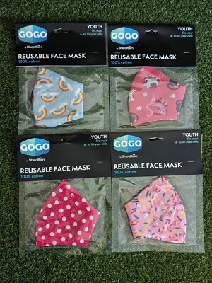 Lote de 4 máscaras faciais reutilizáveis "Arco-íris" Go Youth NOVO NA CAIXA - Imagem 1 de 4