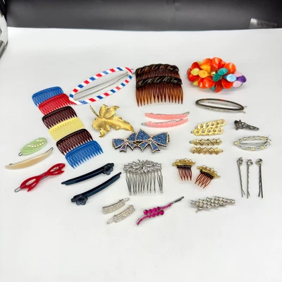 Vintage Hair Accessories Lot 37 Pieces France Goody Combs Clips Barrettes - Image 1 of 4