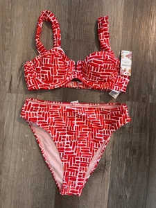Cupshe Red and White design bathing suit swim bikini size S/M - Picture 1 of 12