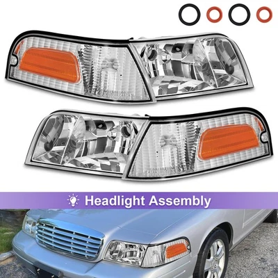 Pair Chrome Headlights For 1998-2011 Ford Crown Victoria Corner Signal Lamps Foto 1 de 4
