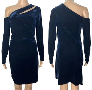 Reiss neu Camilla blau Samt asymmetrischer Ausschnitt One Shoulder Partykleid Gr 6 - Bild 1 von 13