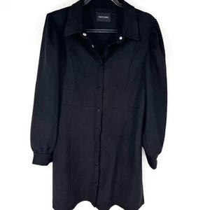 Dolce Cabo Faux Suede Snap Front Collared Jacket Puff Sleeve Black Size Large - Picture 1 of 8
