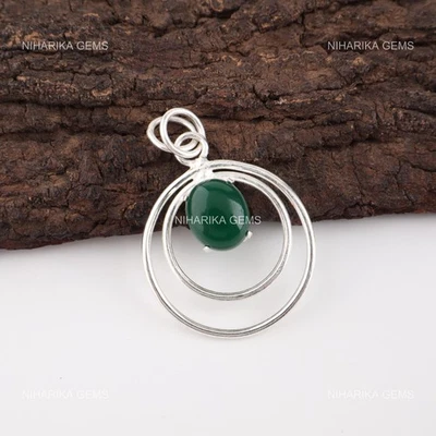 925 Plata Ley Verde Onix Colgante Piedra Esposa Boda Compromiso Colgante Joyería - Imagen 1 de 4