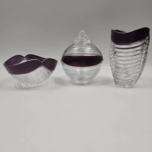 Anna Hutte Bleikristall Lead Crystal Purple Rib Candy Dish With Lid Vase German - Picture 1 of 24