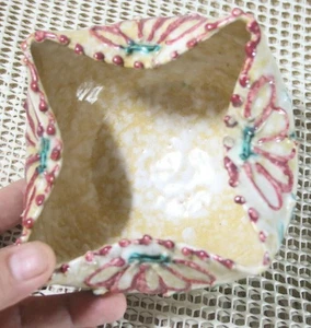 Vintage Italy Pottery Beaded Pinch Rim Ceramic Bowl Dish Folded Oval LTD 292/363 - Picture 1 of 11