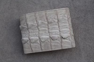 Cartera plegable de piel de cocodrilo genuina blanca hecha a mano #L36 Foto 1 de 4